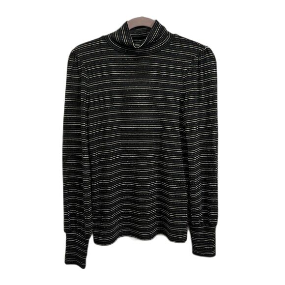 J. Crew Black Metallic Stripe Pullover Turtleneck Sweater Top Women's Size Small - Picture 2 of 10